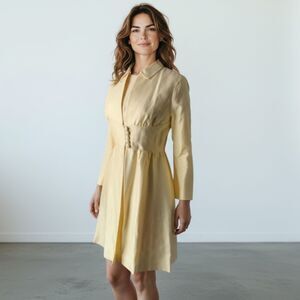 Vintage 1960s Emma Domb California Pastel Butter Yellow Dress & Jacket Size 8